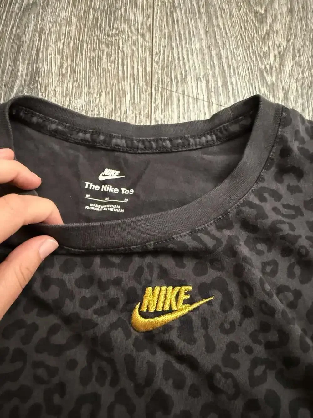 Nike Women's Long Sleeve Leopard Print Shirt with Gold Embroidered Logo